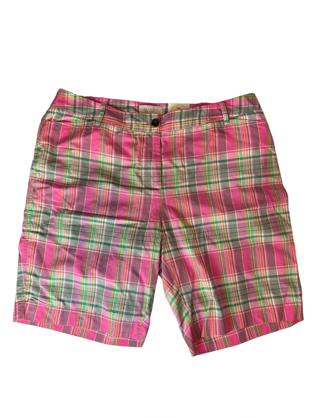 Talbots 10.5" Simply Flattering Bermuda Shorts 100% cotton pink plaid size 18W